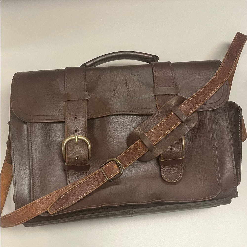 Naturally Yours Brown vintage Leather Briefcase with long adjustable strap
